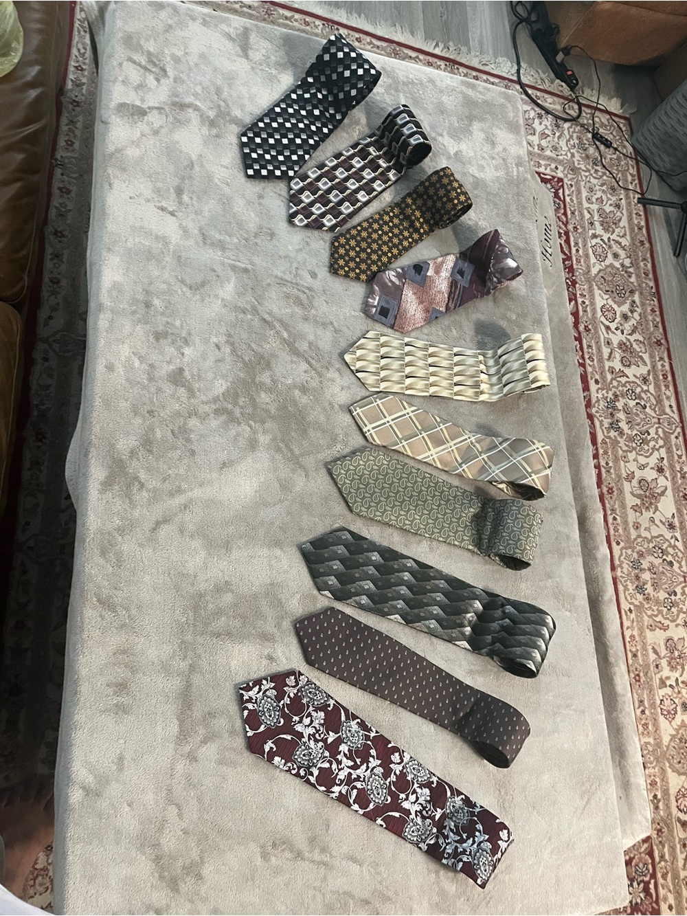 Mixed Pattern Men's Necktie Set of 10 - Assorted Brown, Gray, Black, Gold, Cream